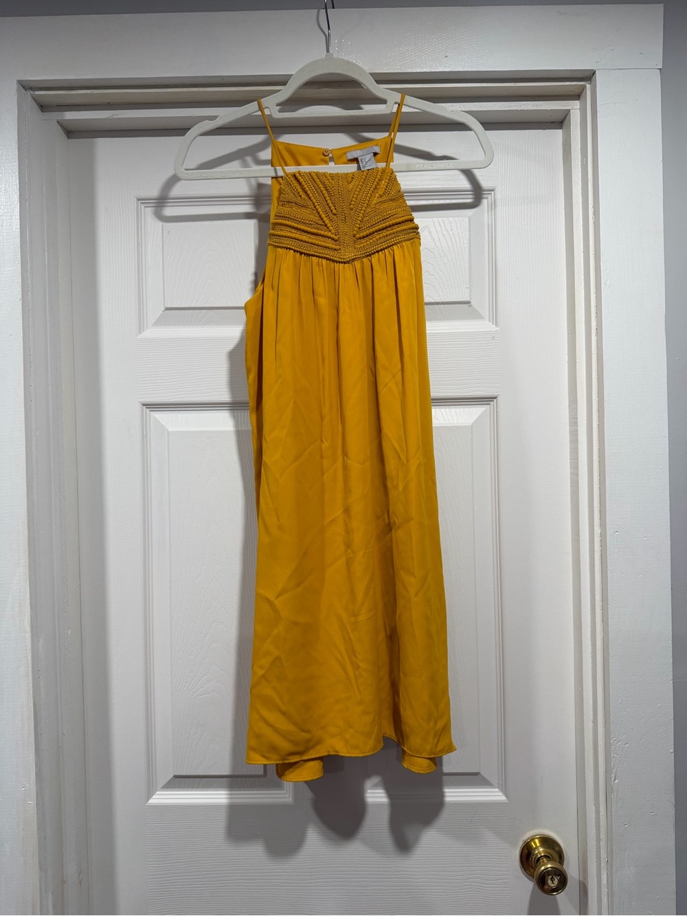 H&M Mustard Yellow Midi Dress with Textured Halter Bodice